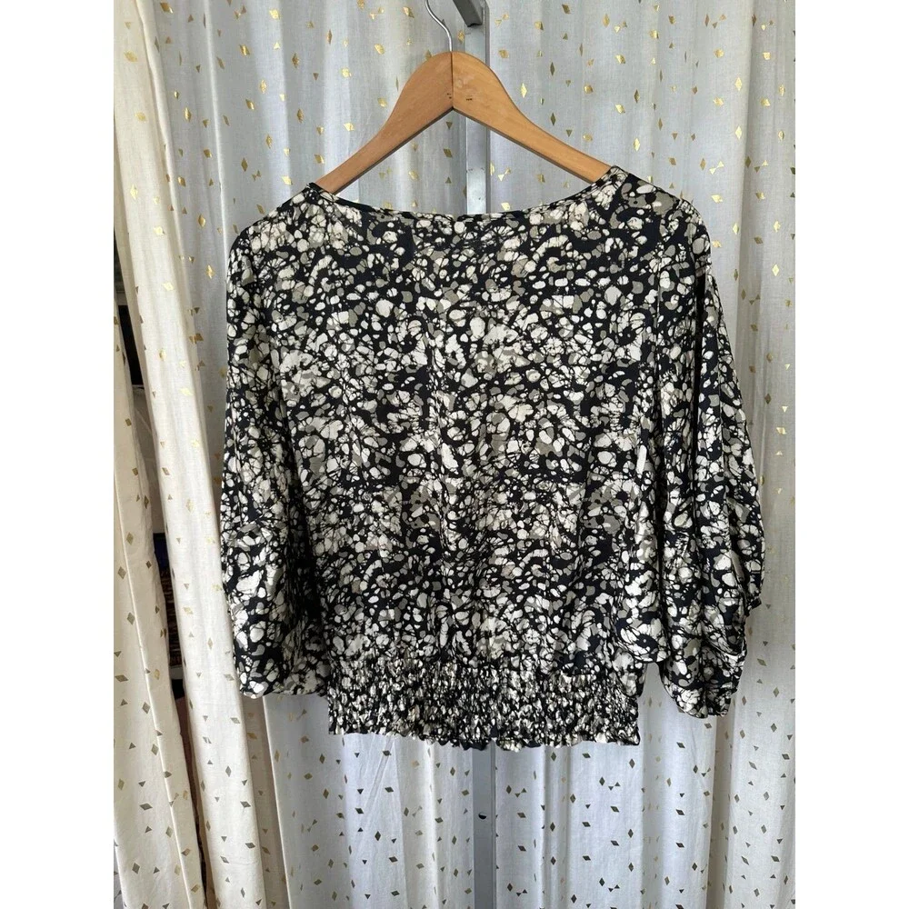 Michael Kors Boat Keyhole Neckline Balloon Sleeves Smocked Waist Hem Blouse XS